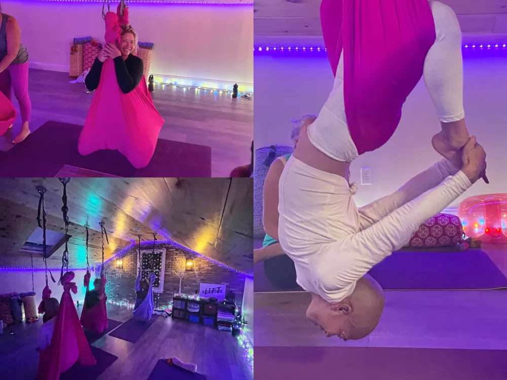 aerial Yoga event, womens recovery, substance abuse